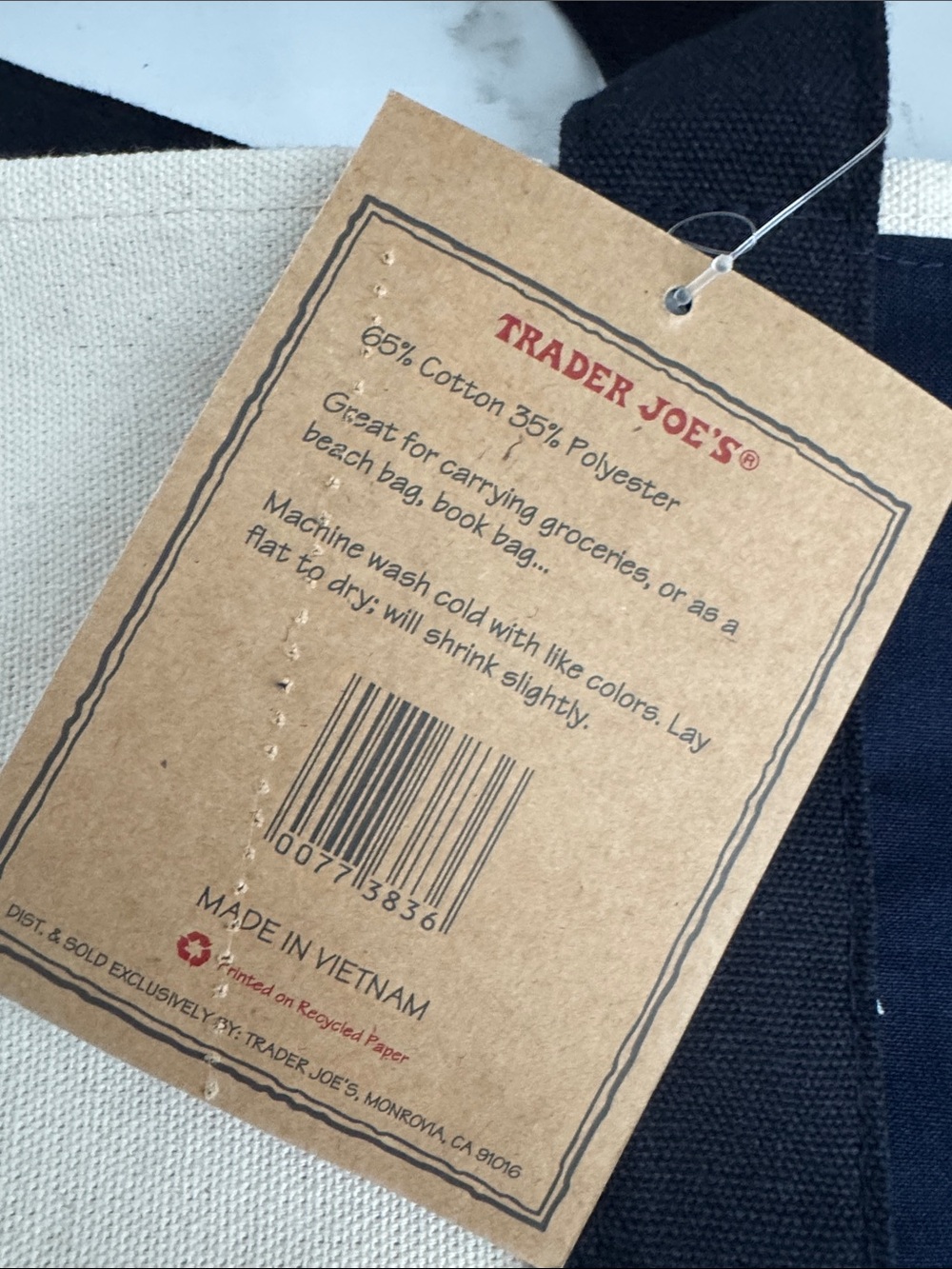 Trader Joe’s Large Navy Canvas Tote. New with Tag. - Picture 5 of 17